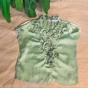Scalloped Ruffle Satin Blouse